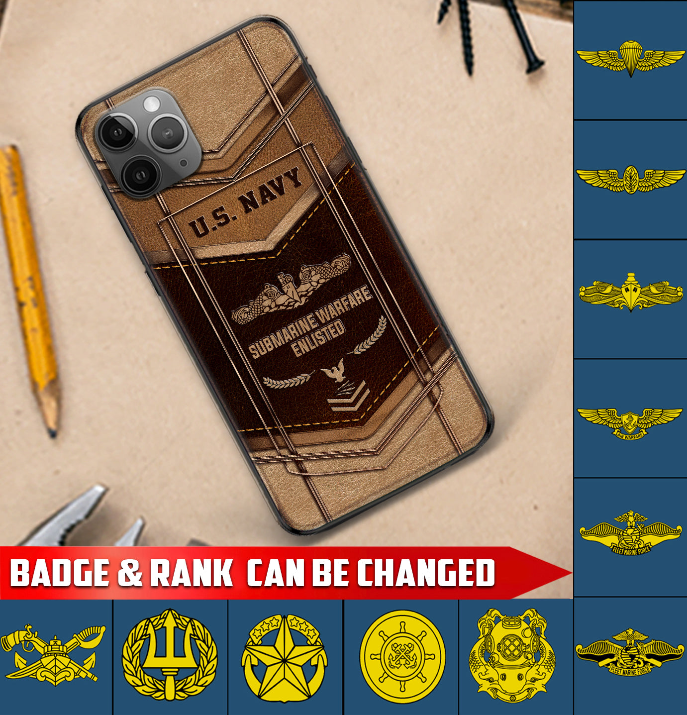 Personalized US Military - Navy Badge Phone Case Printed