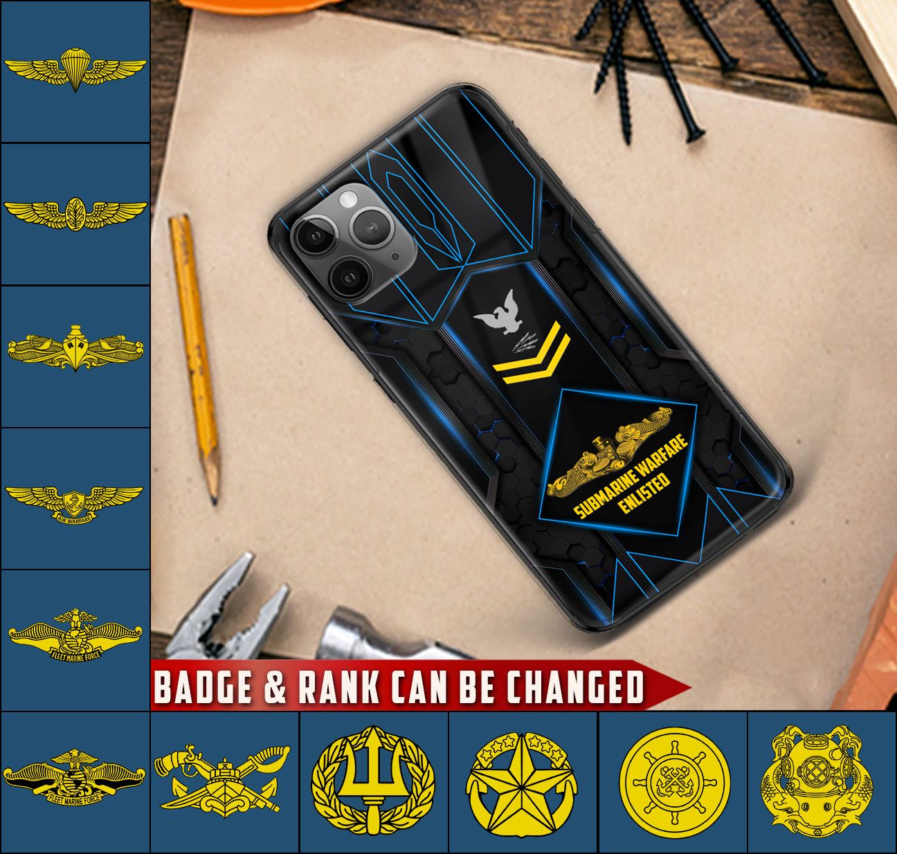 Personalized US Military - Navy Badge Phone Case Printed