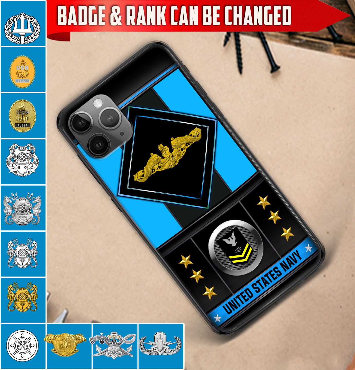 Personalized US Military - Navy Badge Phone Case Printed