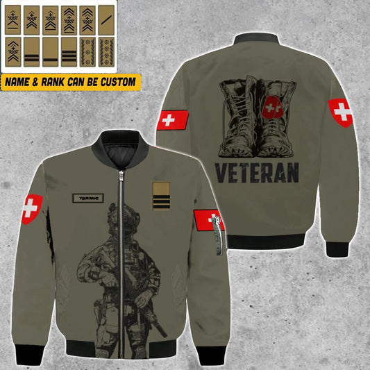 Personalisierte Bomberjacke mit Schweizer Soldaten-/Veteranen-Tarnmuster und Namen und Rang, 3D-Druck – 0103230002