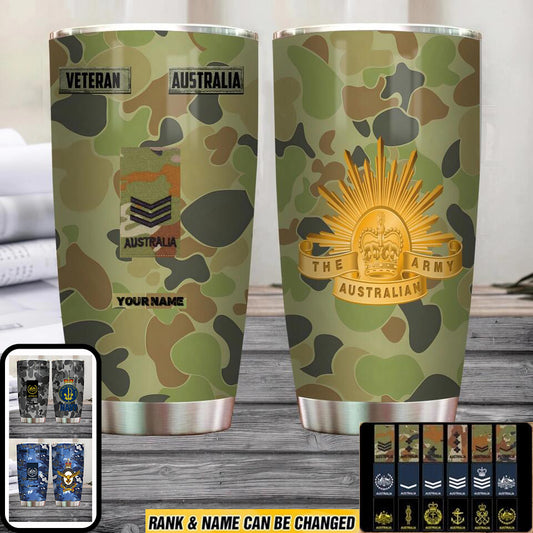 Personalized Australian Veteran/ Soldier With Rank And Name Camo Tumbler All Over Printed 0604230005