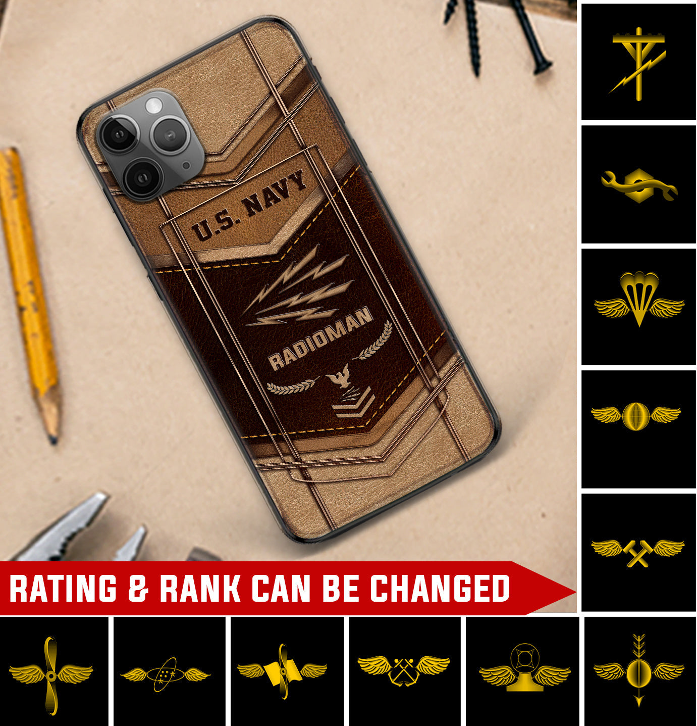 Personalized US Military - Navy Rating Phone Case Printed