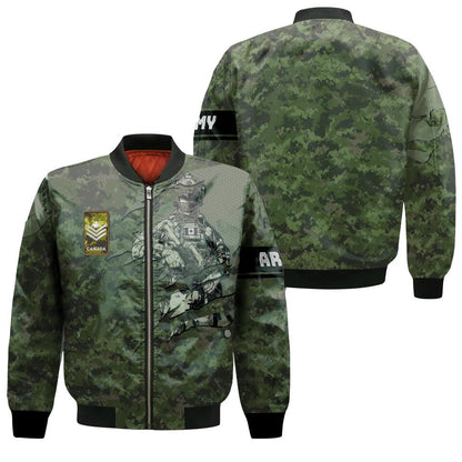 Personalisierte Bomberjacke mit kanadischem Soldaten-/Veteranen-Tarnmuster und Namen und Rang, 3D-Druck – 2212220001