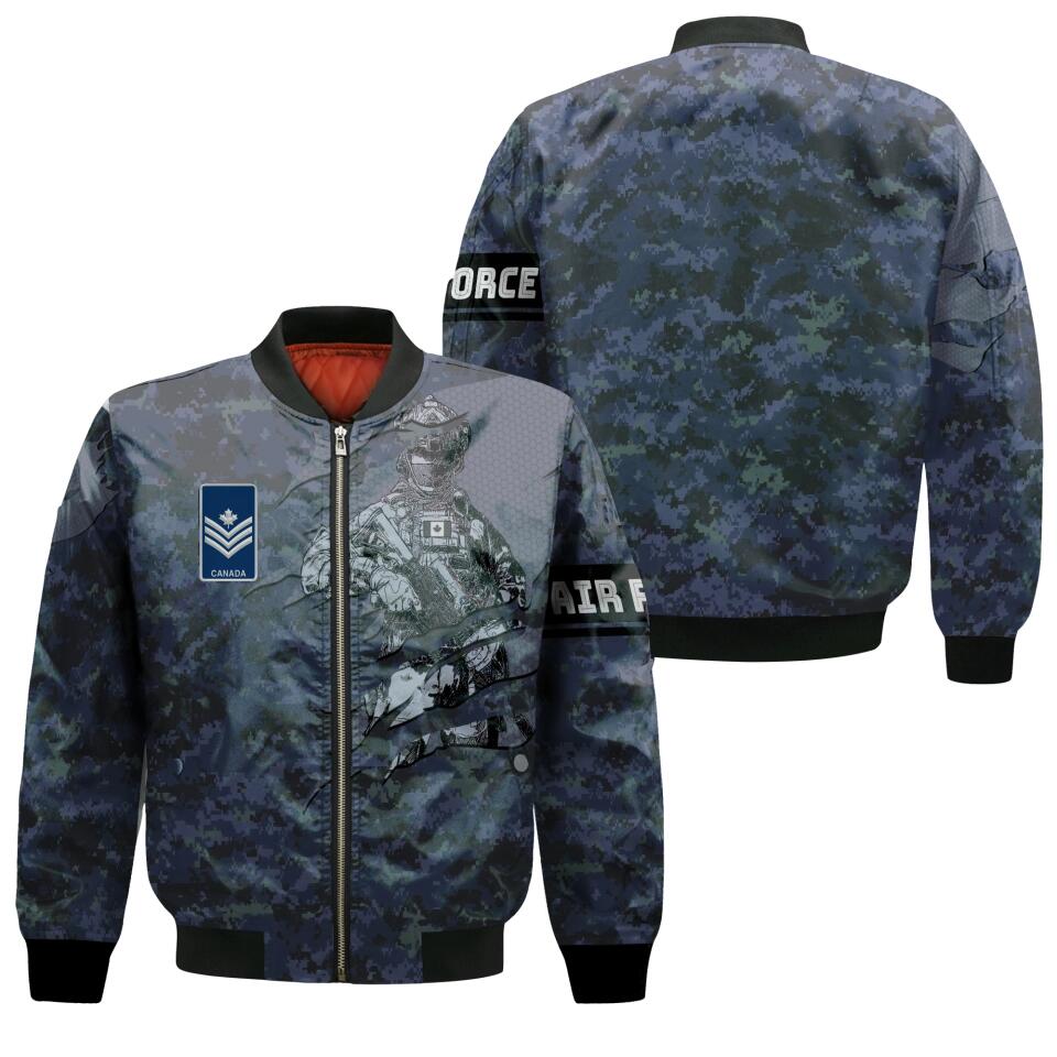 Personalisierte Bomberjacke mit kanadischem Soldaten-/Veteranen-Tarnmuster und Namen und Rang, 3D-Druck – 2212220001