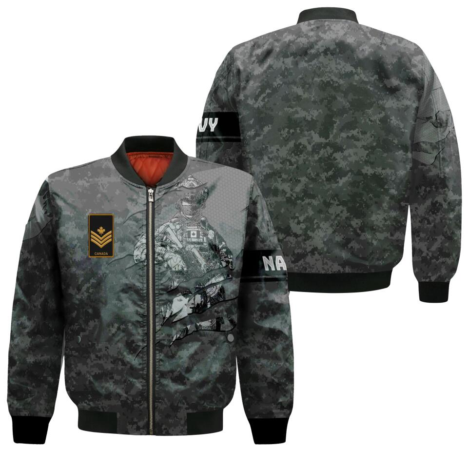 Personalisierte Bomberjacke mit kanadischem Soldaten-/Veteranen-Tarnmuster und Namen und Rang, 3D-Druck – 2212220001