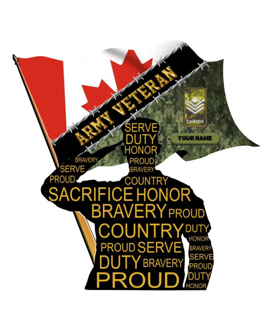 Personalized Rank Canadian Soldier/Veterans Camo Cut Metal Sign - 0402230002