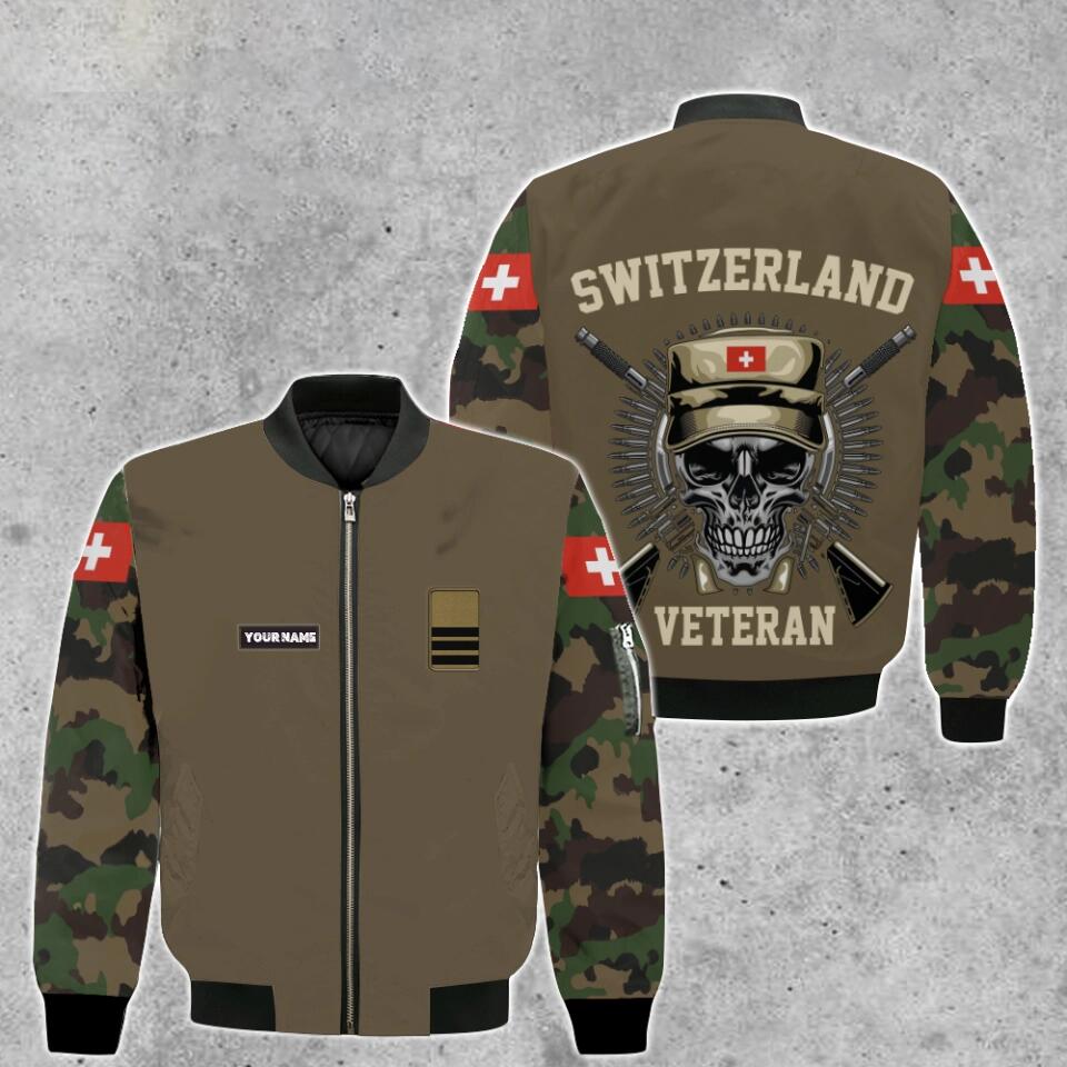 Personalized Swiss Soldier/ Veteran Camo With Name And Rank Bomber Jacket 3D Printed - 0501230001