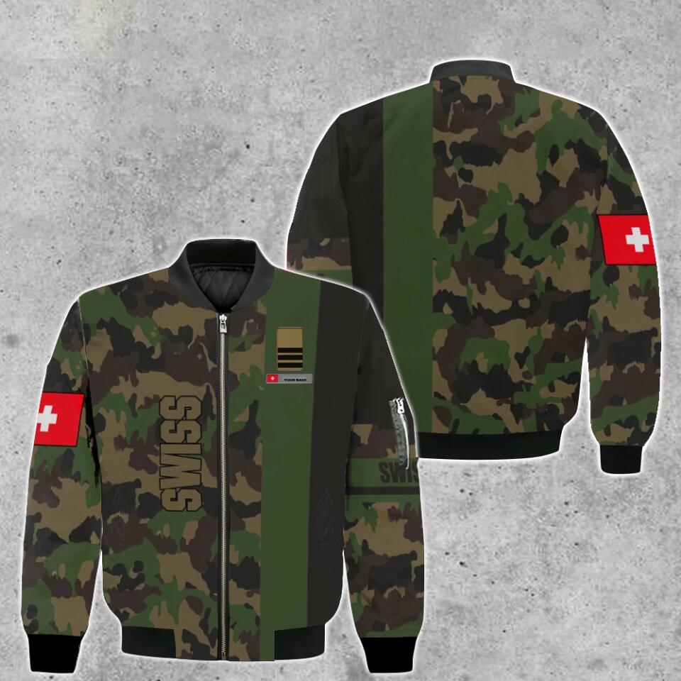 Personalized Swiss Soldier/ Veteran Camo With Name And Rank Bomber Jacket 3D Printed - 0903230005