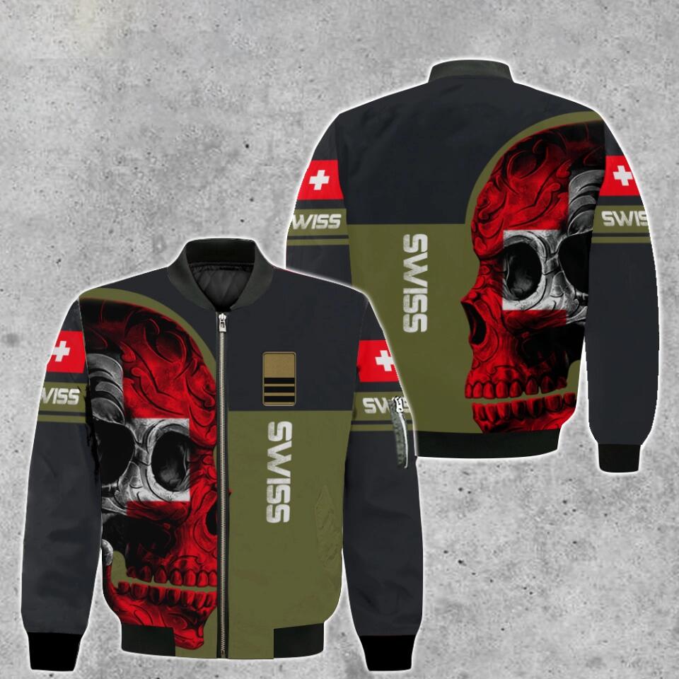 Personalisierte Bomberjacke mit Schweizer Soldaten-/Veteranen-Tarnmuster und Namen und Rang, 3D-Druck – 0903230004
