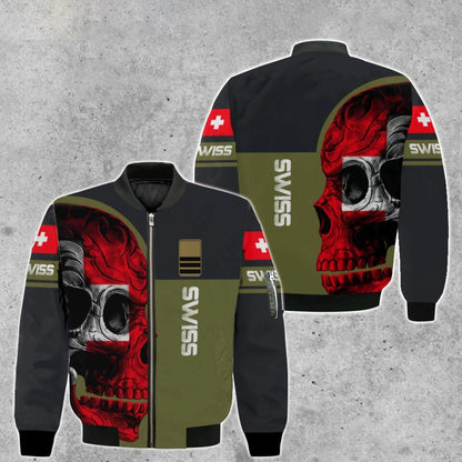 Personalisierte Bomberjacke mit Schweizer Soldaten-/Veteranen-Tarnmuster und Namen und Rang, 3D-Druck – 0903230004