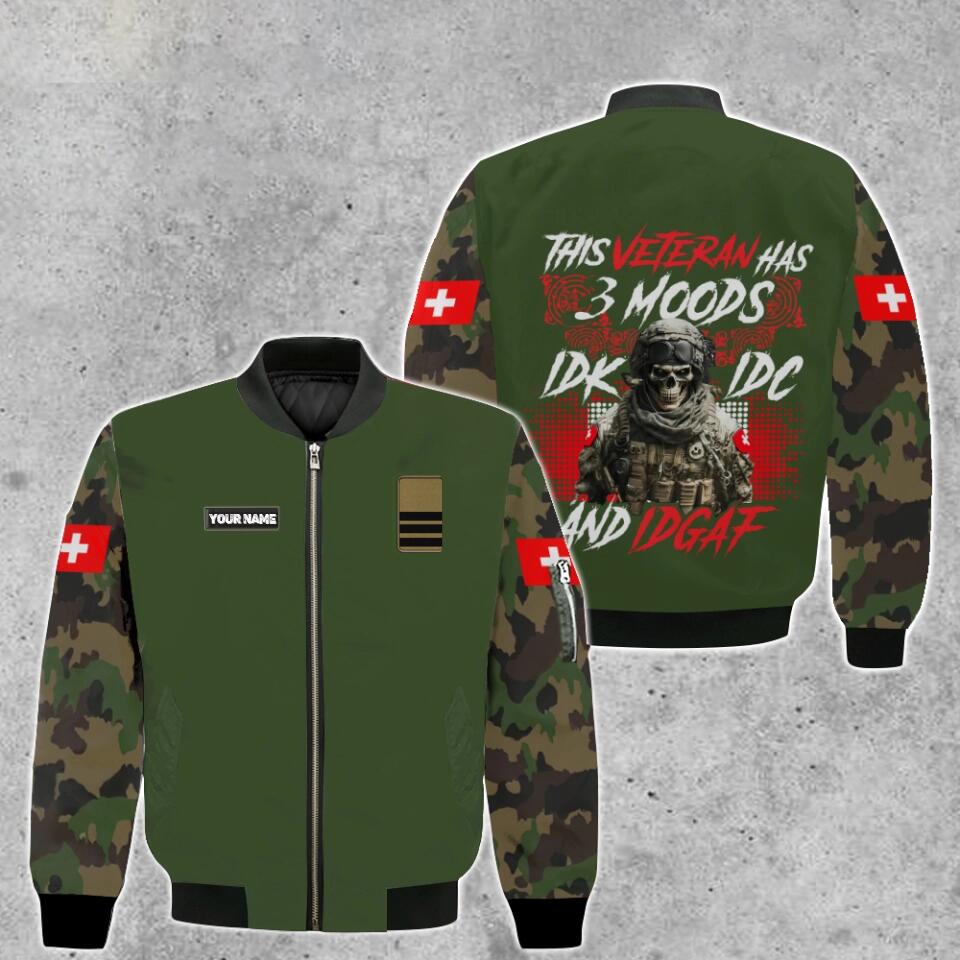 Personalized Swiss Soldier/ Veteran Camo With Name And Rank Bomber Jacket 3D Printed - 0903230003