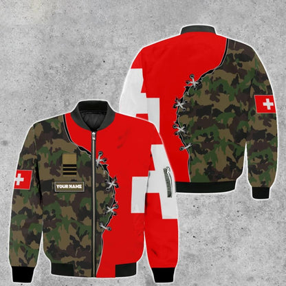 Personalized Swiss Soldier/ Veteran Camo With Name And Rank Bomber Jacket 3D Printed - 1701230001