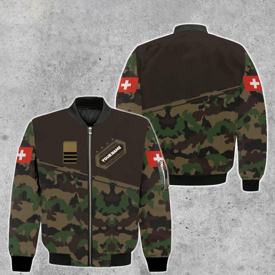 Personalized Swiss Soldier/ Veteran Camo With Name And Rank Bomber Jacket 3D Printed - 1701230004