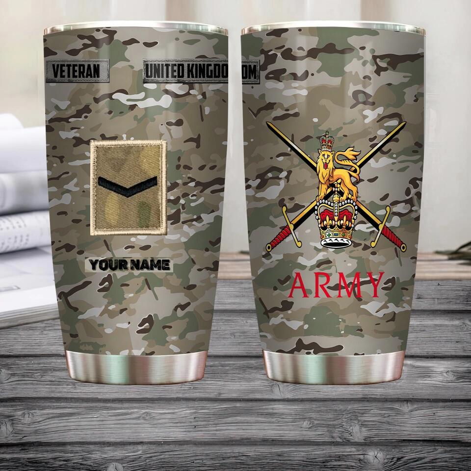 Verre à vin personnalisé avec motif camouflage pour vétéran/soldat du Royaume-Uni, avec rang et nom, imprimé sur toute la surface 0202240001