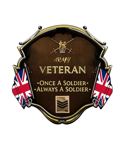 Personalized Rank United Kingdom Soldier/Veterans Camo Cut Metal Sign - 0103230001