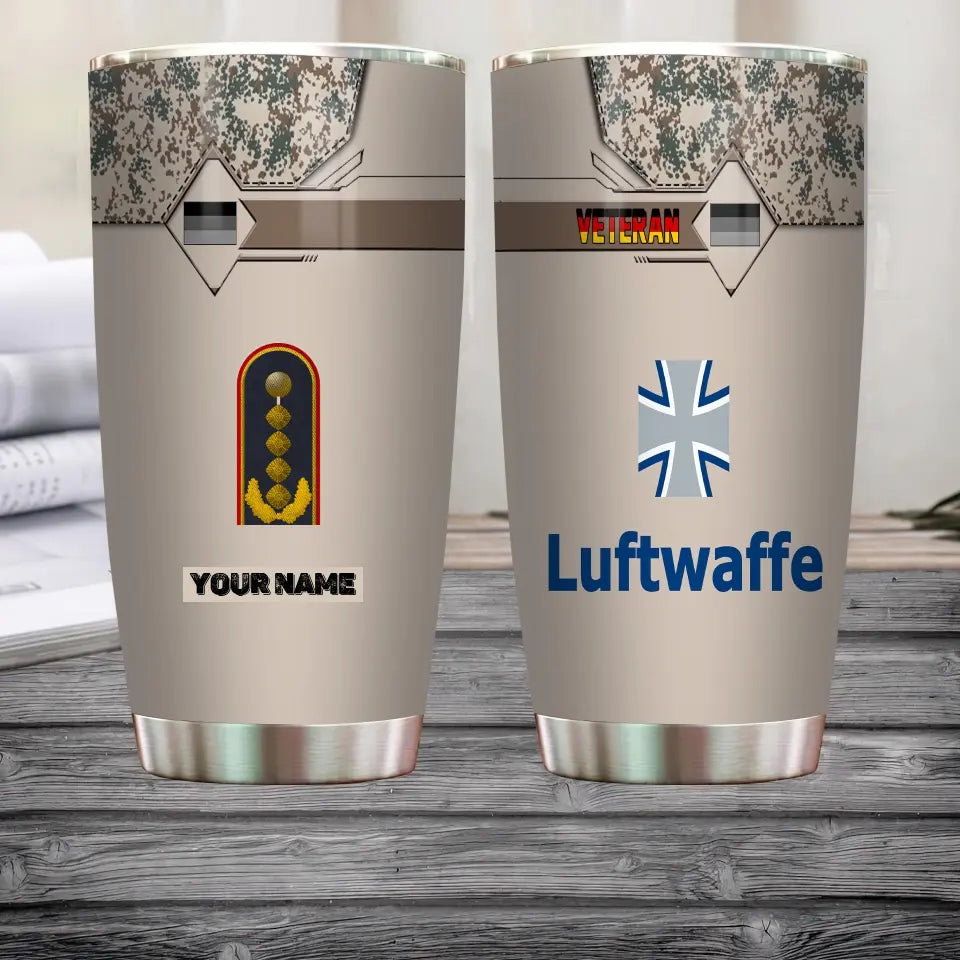 Personalized German Veteran/ Soldier With Rank And Name Camo Tumbler All Over Printed - 16817760