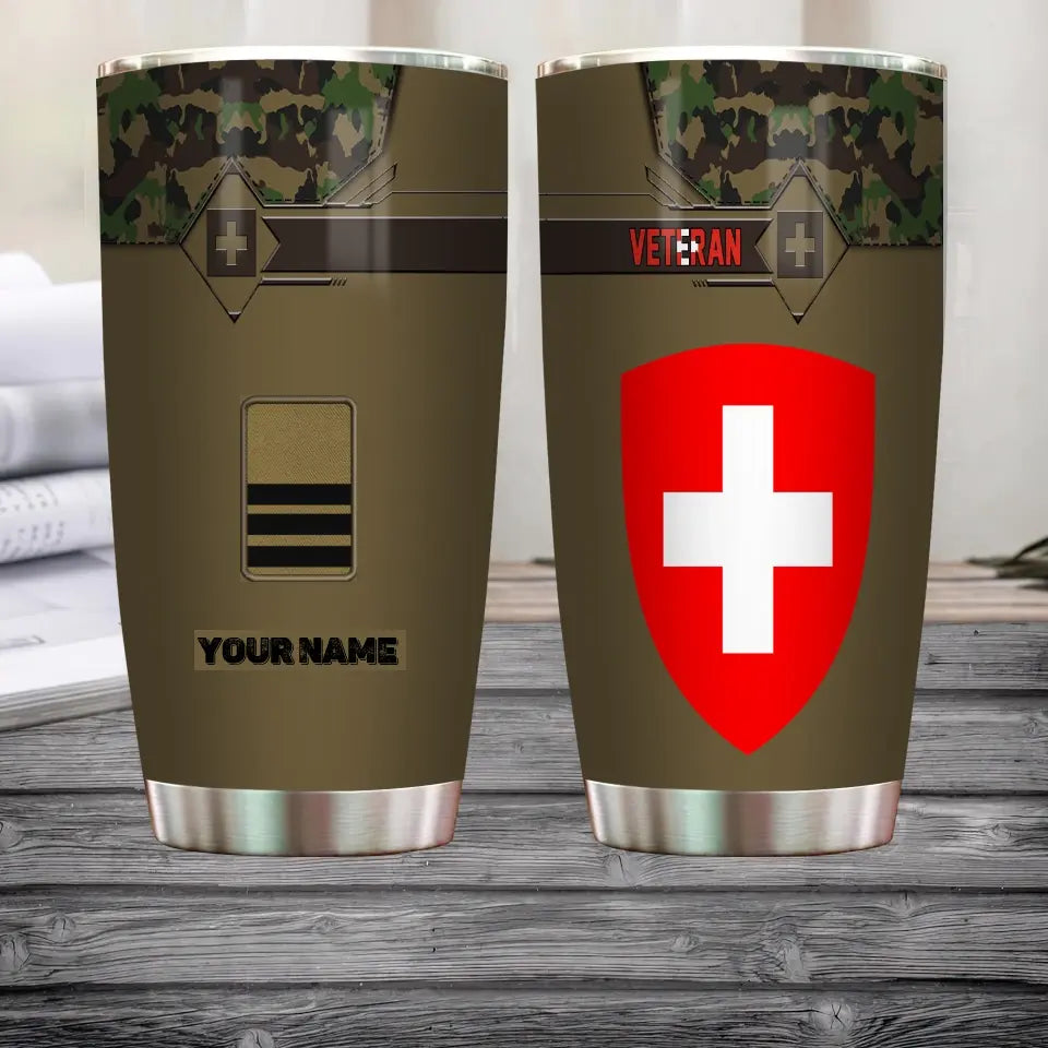 Personalized Swiss Veteran/Soldier With Rank And Name Camo Tumbler All Over Printed - 1804230001