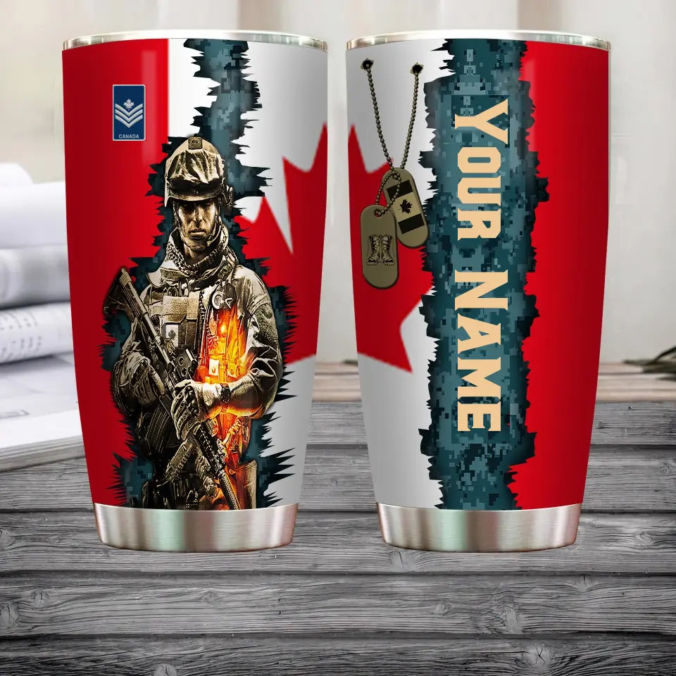 Personalized Canadian Veteran/ Soldier With Rank And Name Camo Tumbler All Over Printed 0502240018