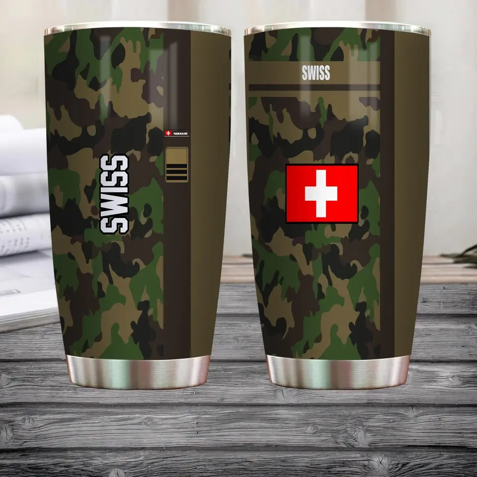 Personalized Swiss Veteran/Soldier With Rank And Name Camo Tumbler All Over Printed - 1804230006