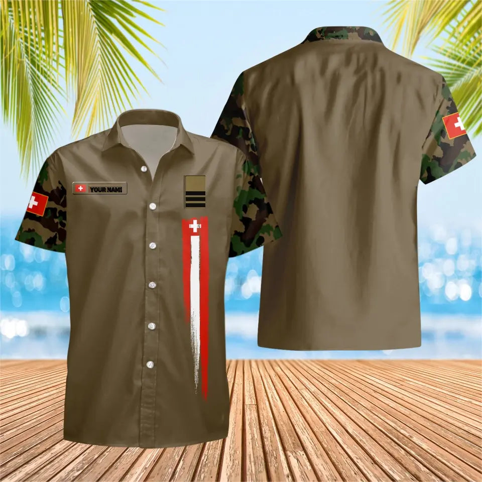 Personalized Swiss Solider/ Veteran Camo With Name And Rank Hawaii Shirt 3D Printed - 16805664