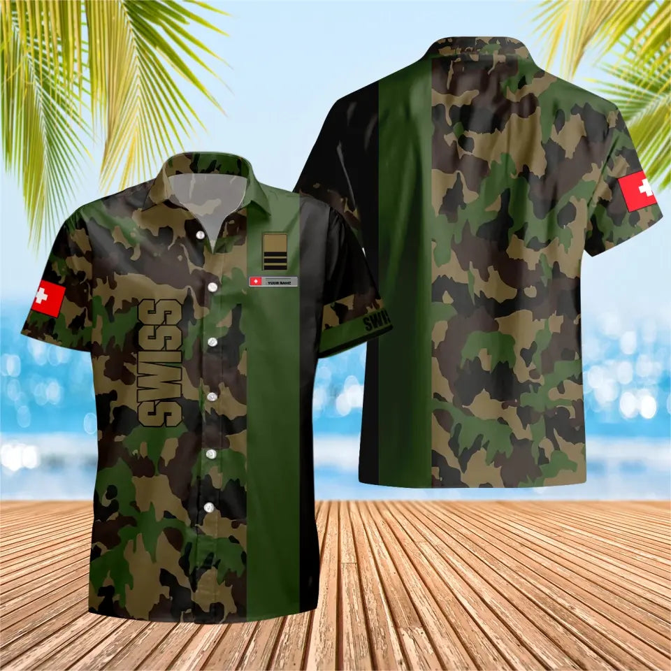 Personalized Swiss Solider/ Veteran Camo With Name And Rank Hawaii Shirt 3D Printed - 1680566404