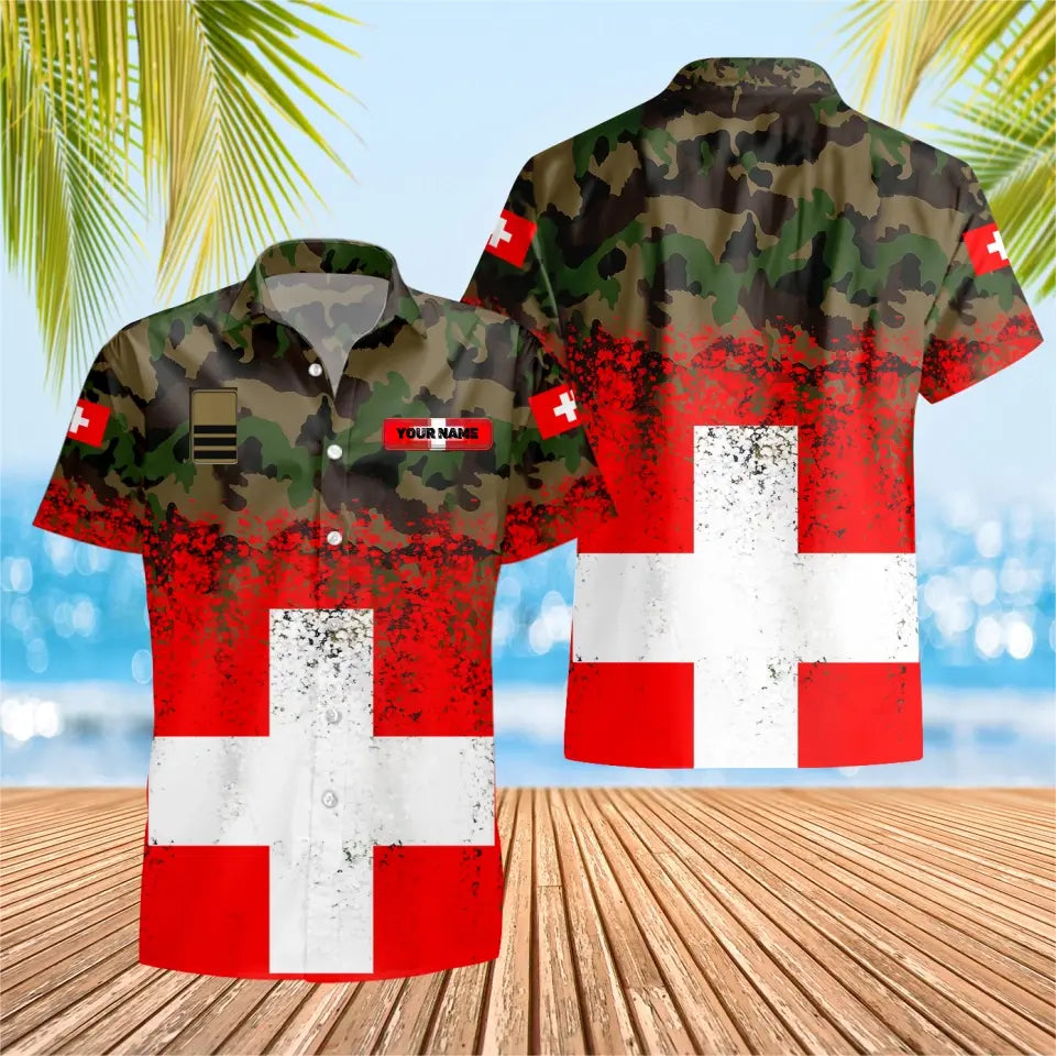 Personalized Swiss Solider/ Veteran Camo With Name And Rank Hawaii Shirt 3D Printed - 16798752