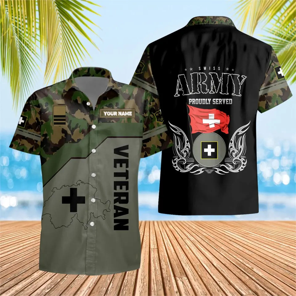 Personalized Swiss Solider/ Veteran Camo With Name And Rank Hawaii Shirt 3D Printed - 16728768