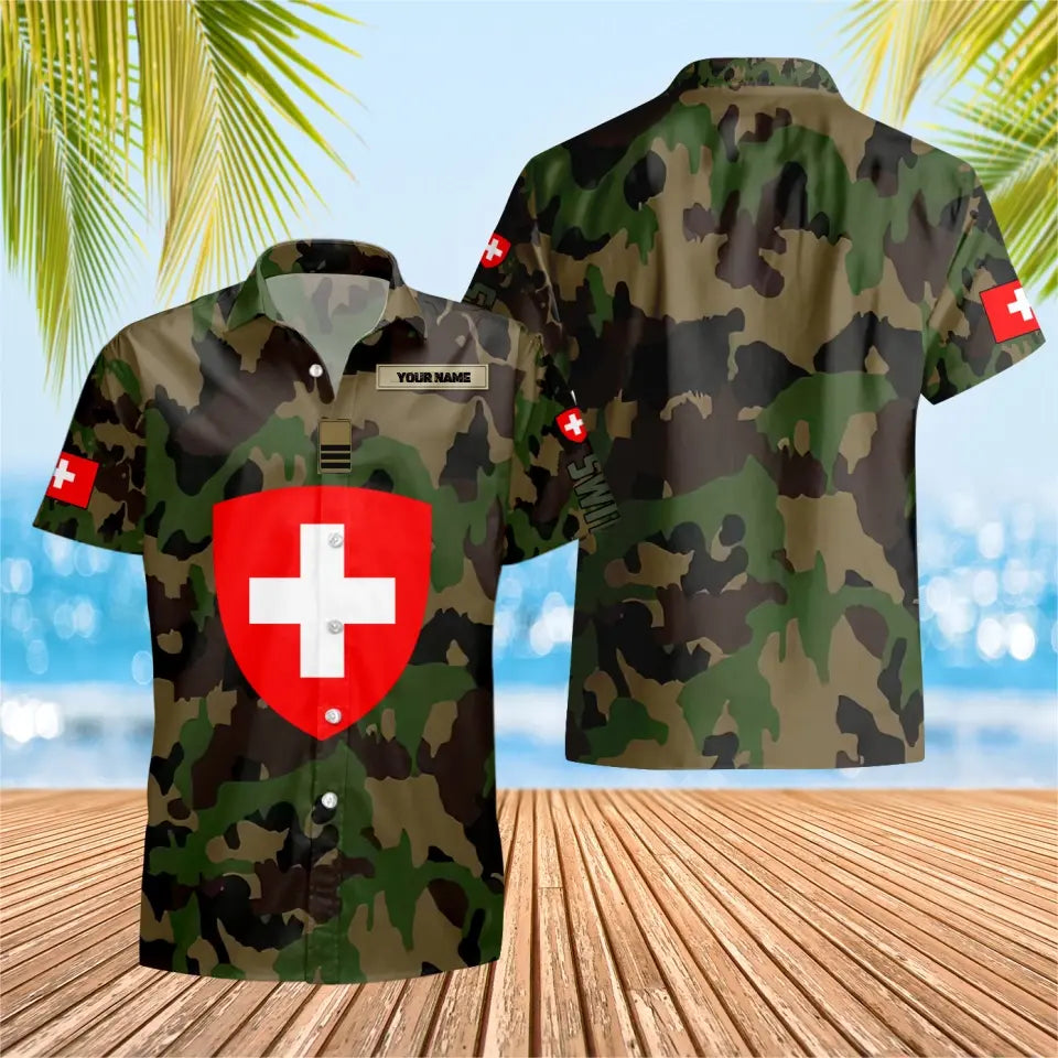 Personalized Swiss Solider/ Veteran Camo With Name And Rank Hawaii Shirt 3D Printed - 3003230001