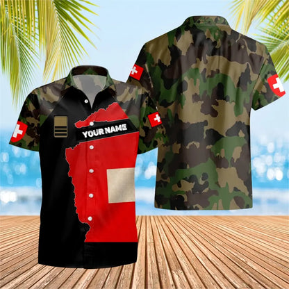 Personalized Swiss Solider/ Veteran Camo With Name And Rank Hawaii Shirt 3D Printed - 16786656