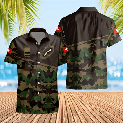 Personalized Swiss Solider/ Veteran Camo With Name And Rank Hawaii Shirt 3D Printed - 16739136