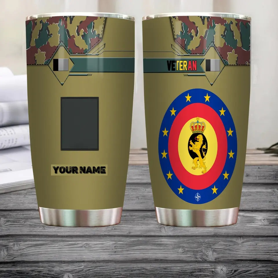 Personalized Belgian Veteran/Soldier With Rank And Name Camo Tumbler All Over Printed - 16828128