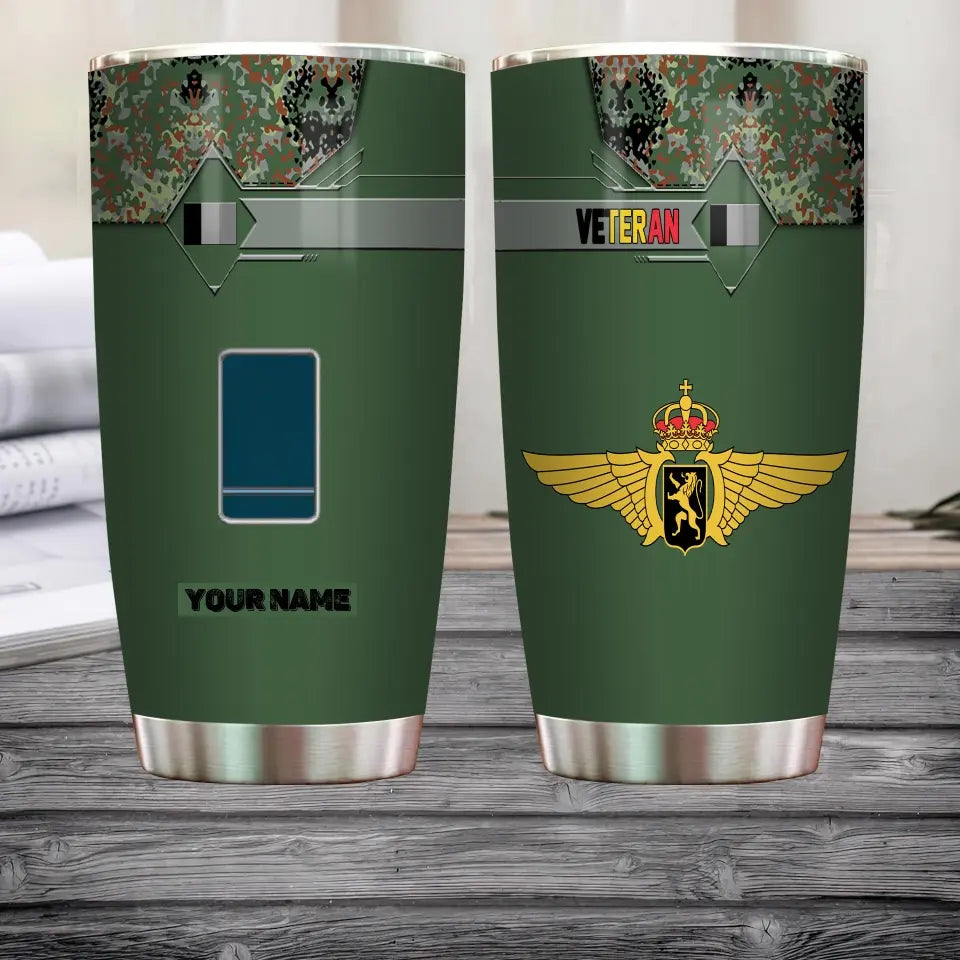 Personalized Belgian Veteran/Soldier With Rank And Name Camo Tumbler All Over Printed - 16828128