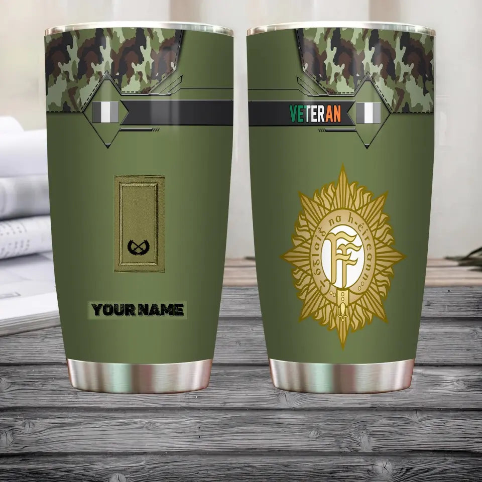 Verre à vin personnalisé avec motif camouflage pour vétéran/soldat irlandais, avec rang et nom, imprimé sur toute la surface - 3004230001