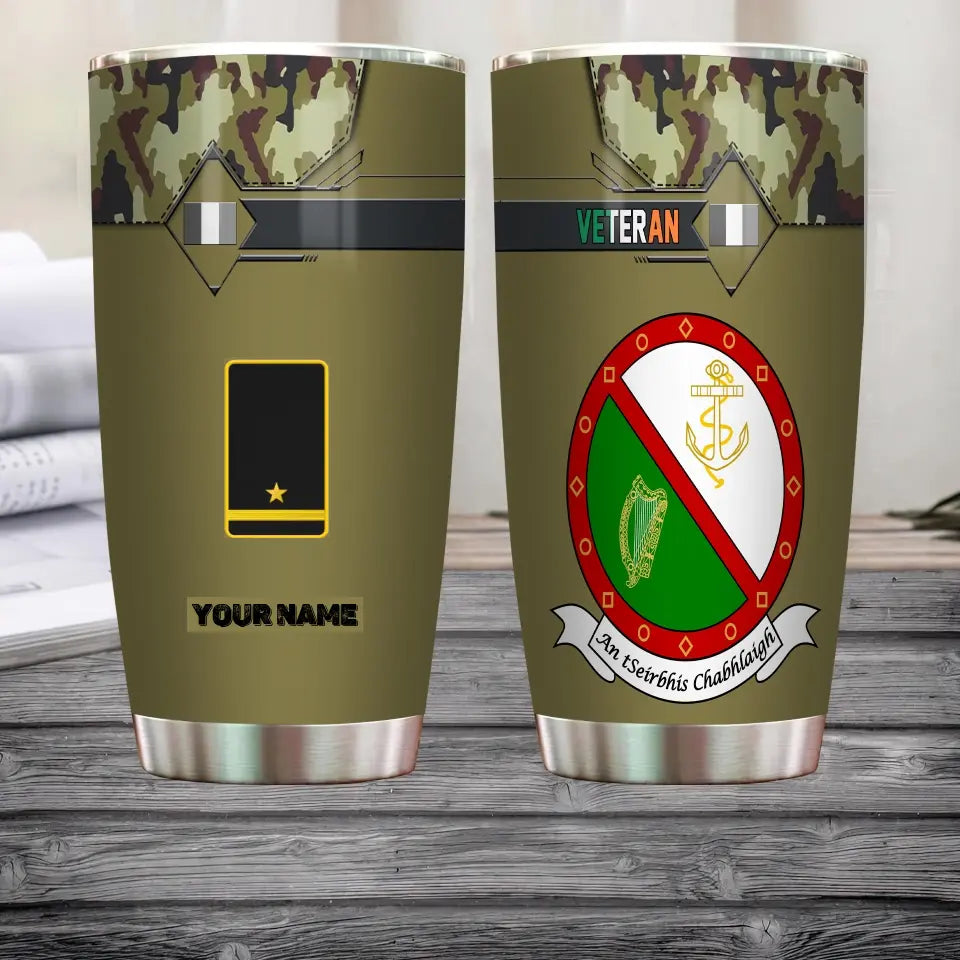 Verre à vin personnalisé avec motif camouflage pour vétéran/soldat irlandais, avec rang et nom, imprimé sur toute la surface - 3004230001