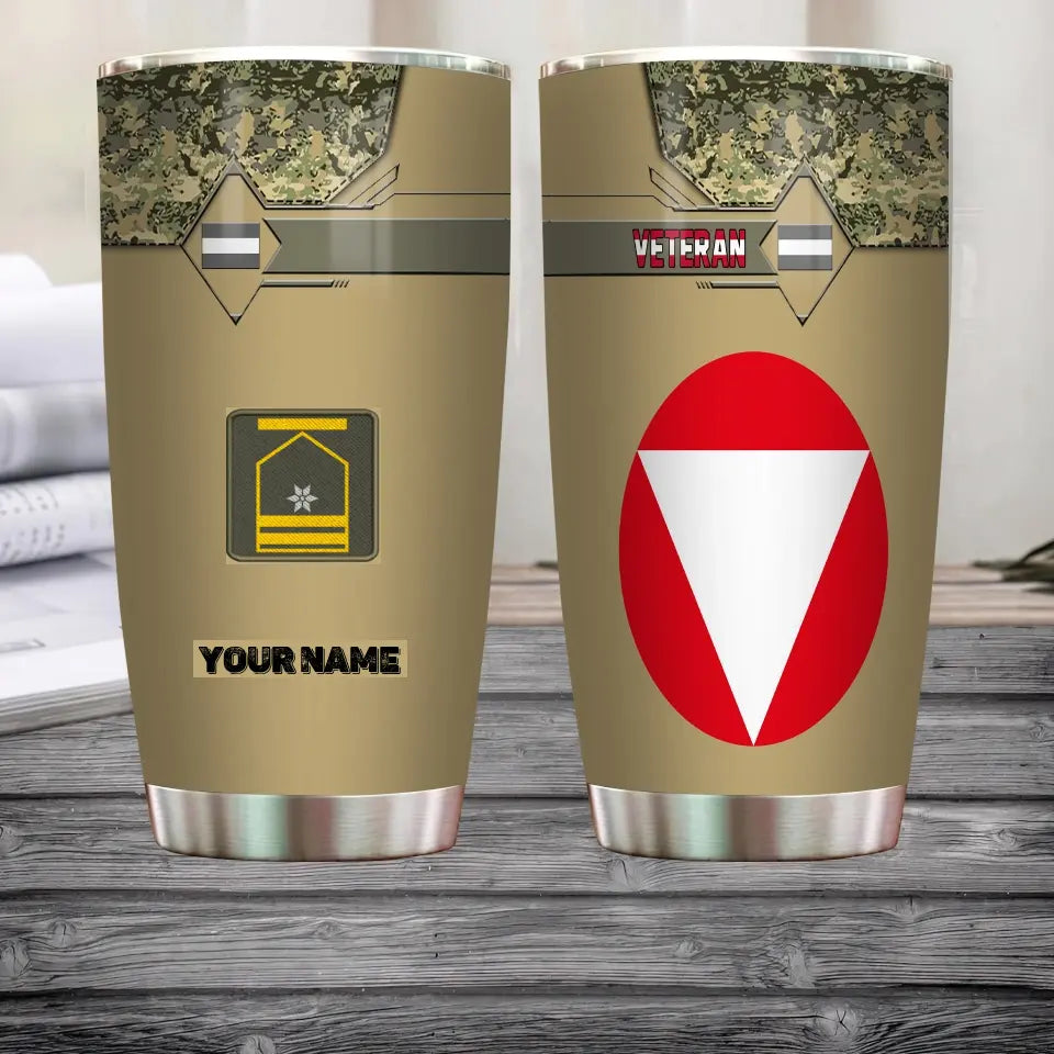 Personalized Austrian Veteran/Soldier With Rank And Name Camo Tumbler All Over Printed - 3004230001