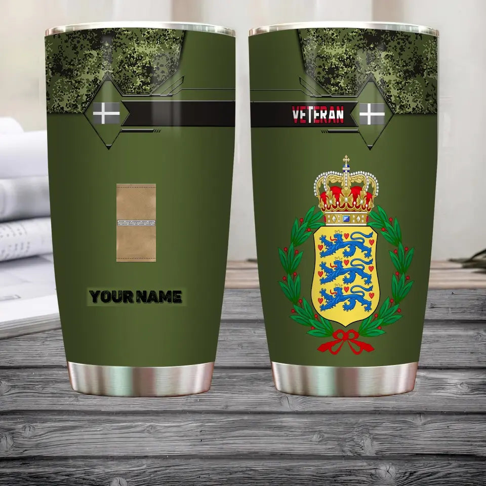 Personalized Danish Veteran/Soldier With Rank And Name Camo Tumbler All Over Printed - 16828128