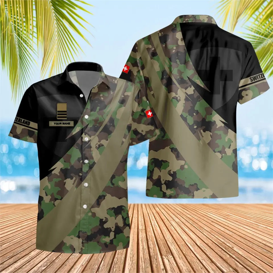 Personalized Swiss Solider/ Veteran Camo With Name And Rank Hawaii Shirt 3D Printed - 3004230002