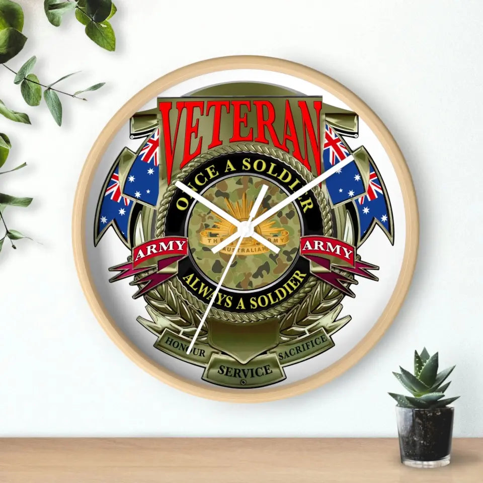 Personalized Rank Australian Soldier/Veterans Camo Wooden Clock 0102
