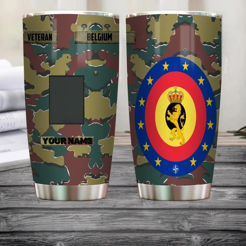 Personalized Belgian Veteran/Soldier With Rank And Name Camo Tumbler All Over Printed - 3004230002