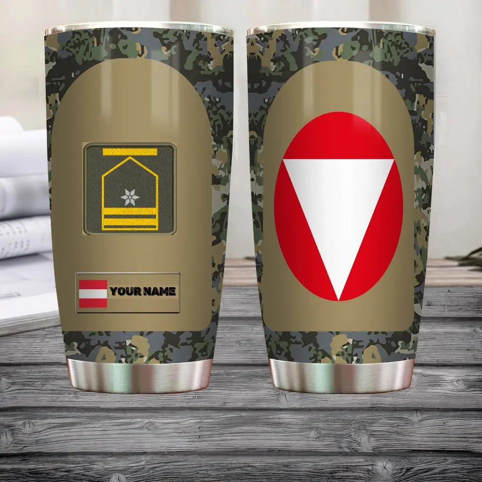 Personalized Austrian Veteran/Soldier With Rank And Name Camo Tumbler All Over Printed - 3004230003