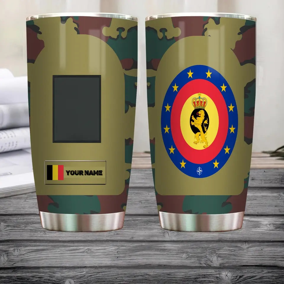 Personalized Belgian Veteran/Soldier With Rank And Name Camo Tumbler All Over Printed - 1682812802