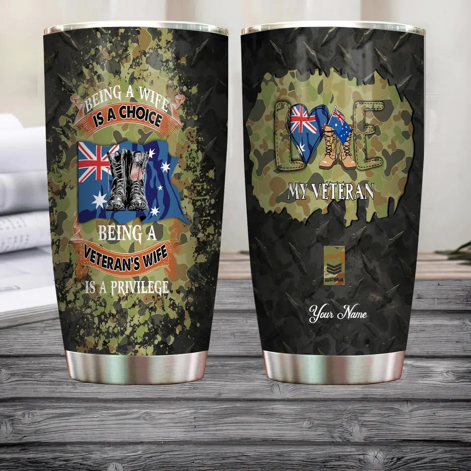 Personalized Australian Veteran/ Soldier With Rank And Name Camo Tumbler All Over Printed 0302240020