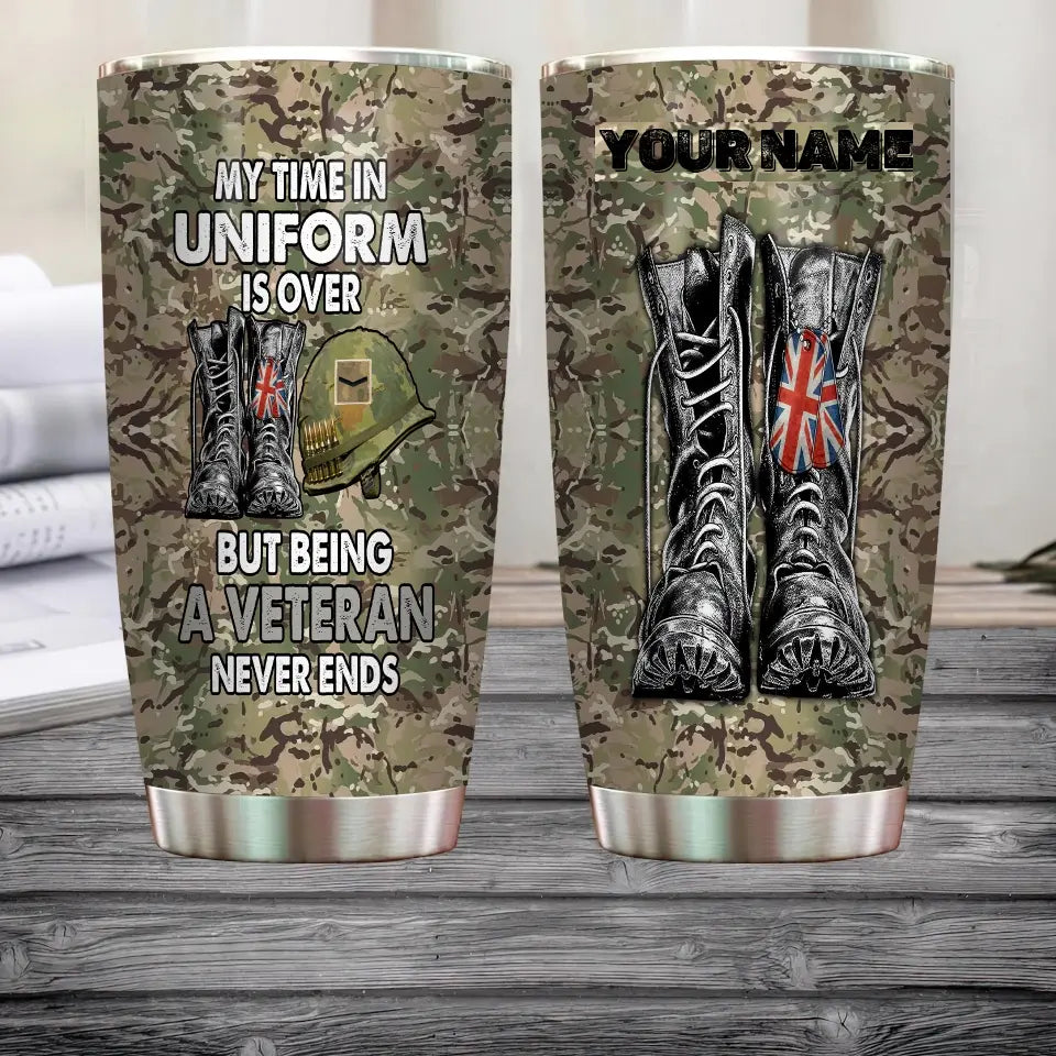 Personalized United Kingdom Veteran/ Soldier With Rank And Name Camo Tumbler All Over Printed 0202240014