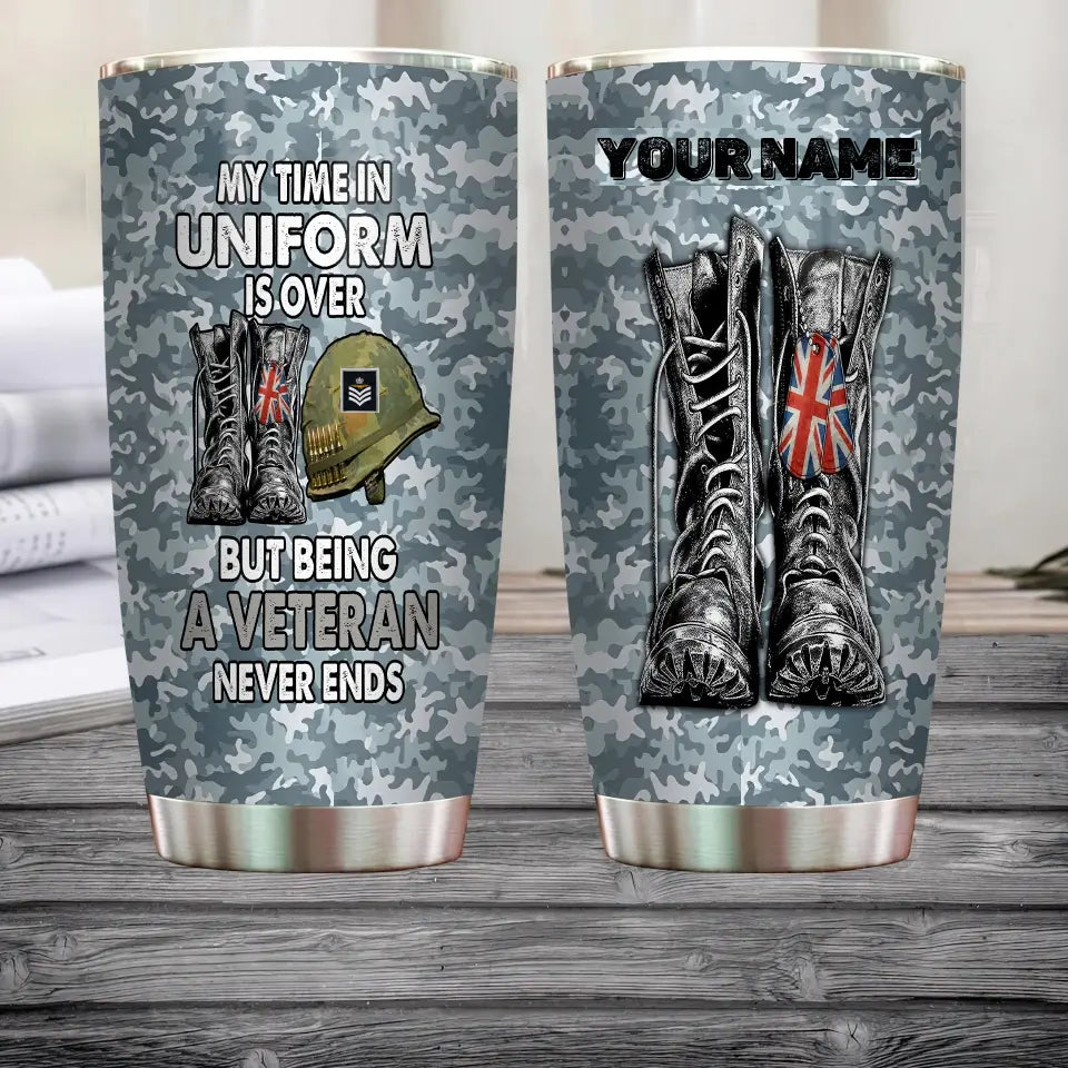 Personalized United Kingdom Veteran/ Soldier With Rank And Name Camo Tumbler All Over Printed 0202240014