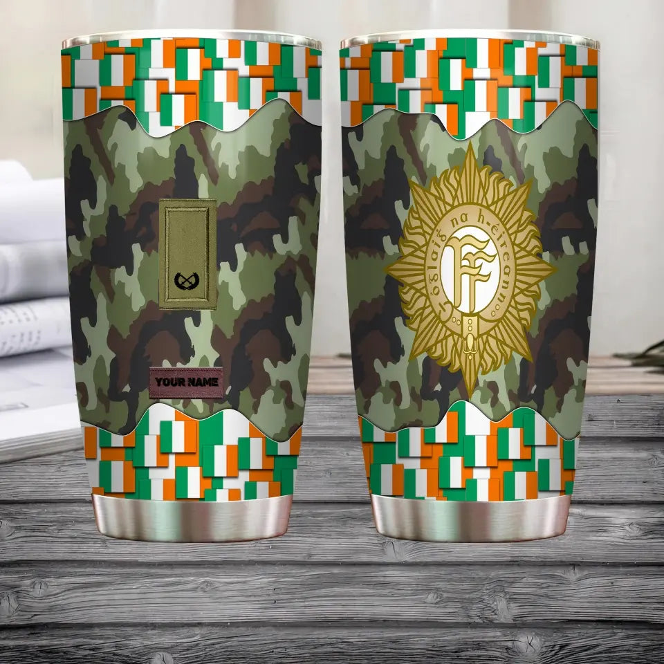 Personalized Irish Veteran/Soldier With Rank And Name Camo Tumbler All Over Printed - 1682812803