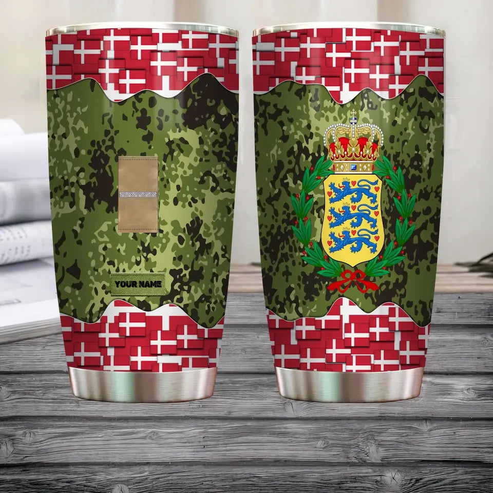 Personalized Danish Veteran/Soldier With Rank And Name Camo Tumbler All Over Printed - 1681776003
