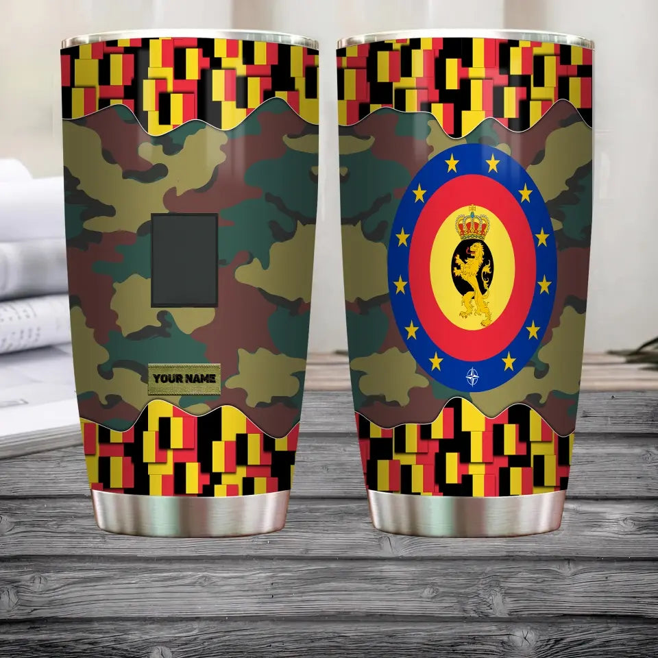 Personalized Belgian Veteran/Soldier With Rank And Name Camo Tumbler All Over Printed - 1682812803