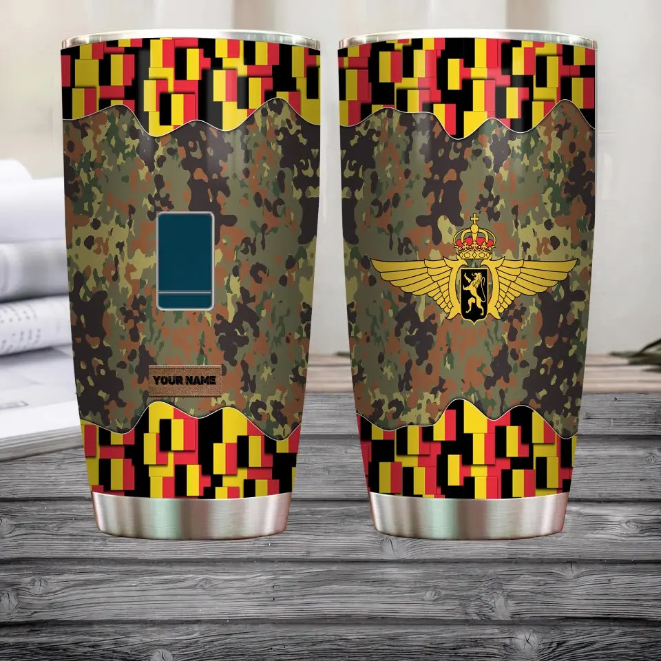 Personalized Belgian Veteran/Soldier With Rank And Name Camo Tumbler All Over Printed - 1682812803