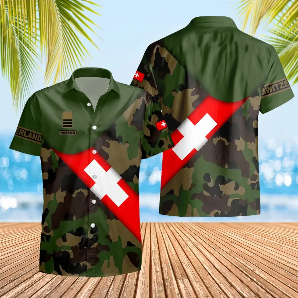 Personalized Swiss Solider/ Veteran Camo With Name And Rank Hawaii Shirt 3D Printed - 0805230003