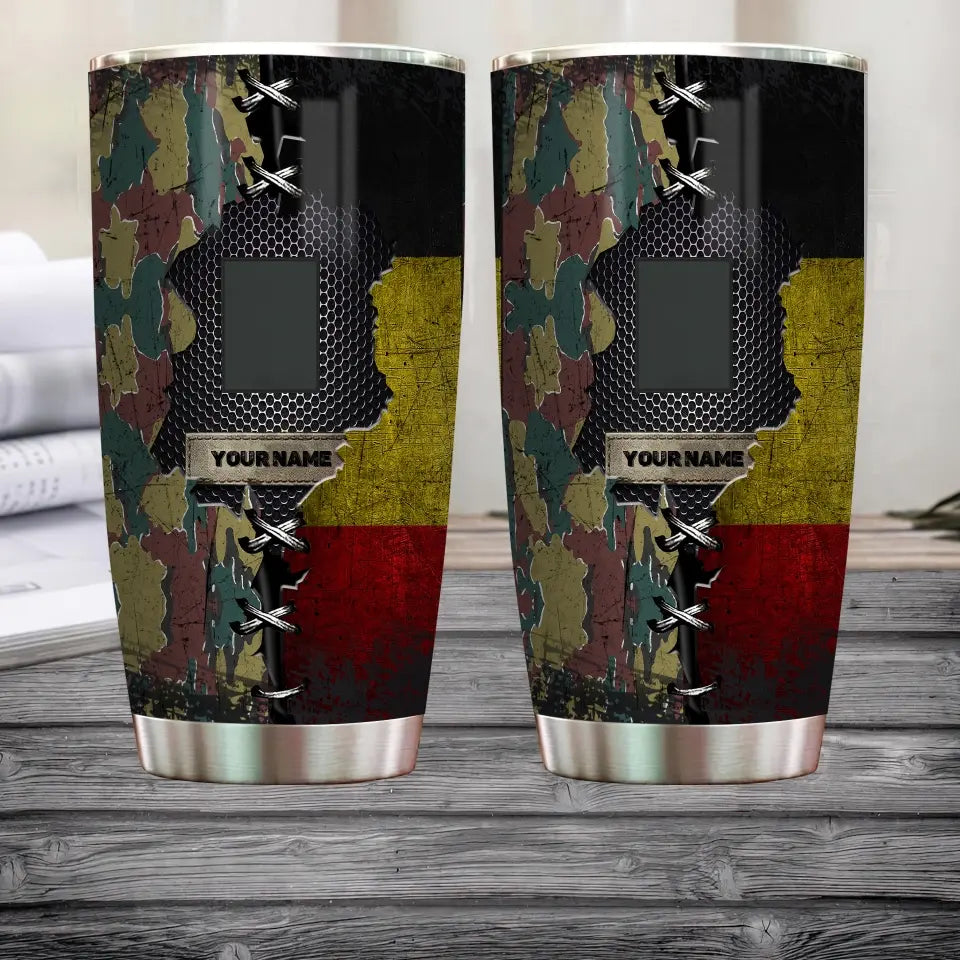Personalized Belgian Veteran/Soldier With Rank And Name Camo Tumbler All Over Printed - 1683504002
